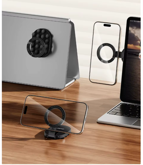 Magnetic Foldable Phone Stand Universal 360° Rotation Desktop Mobile Holder With Suction Cups at the Bottom