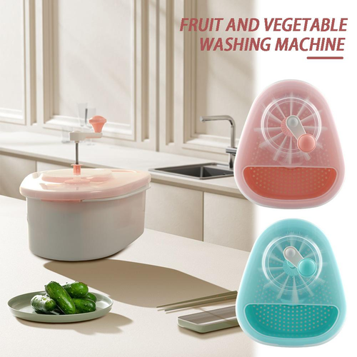 Fruit Vegetable Washing Machine Fruit Washing Spinner Device Vegetable Cleaner Device with Spin Scrubber Brush for Home Kitchen,Blue