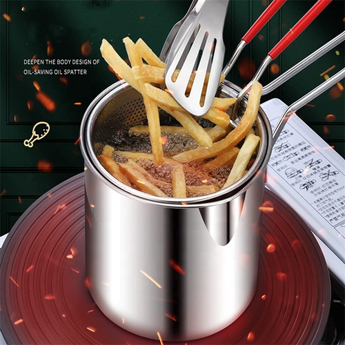 Deep Fry Strainer Pot 304 Stainless Steel Pot with Filter Basket Clamps and Non-slip Rack for French Fries Chicken