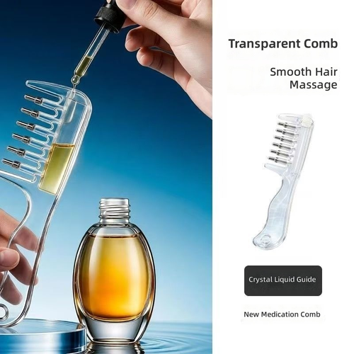 Transparent Visible Liquid Dispensing Comb Wide-Tooth Scalp Hair Follicle Care Essential Oil Applicator Hair Comb Three Per Set