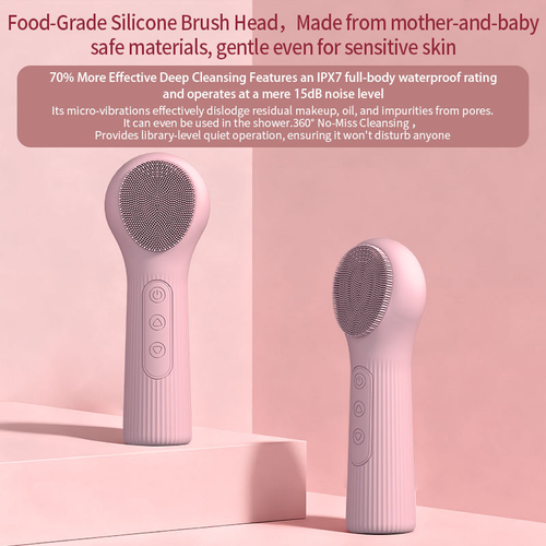 Silicone Heated Face Washing Brush Dual-Sided Temperature Sensing Magnetic Charging Inductive Battery Facial Cleansing Pink