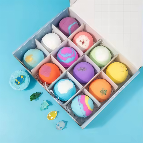 Ocean-themed Toy Bath Salt Ball Set 12 X 60g Bubble Bath Balls in a Gift Box Long Lasting Perfume for Kids and Bomb Factory Bath