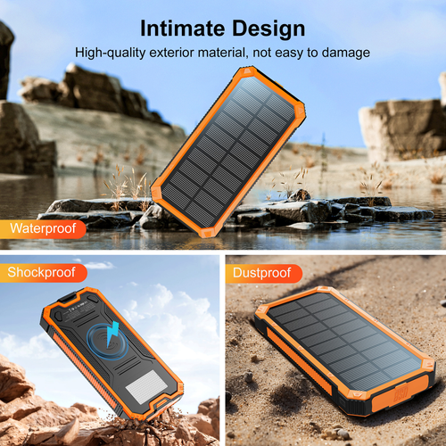 Dustproof Waterproof Solar Power Bank 10000mAh Portable Solar Phone Charger With Wireless Outdoor External Battery Pack With Flashlight