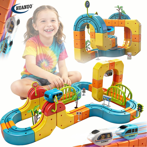 91PCS Cube Track Fusion Toy with Trains New Rail Electric Train Set for Kids Gravity-Defying 3D Infinity Track Electric Train