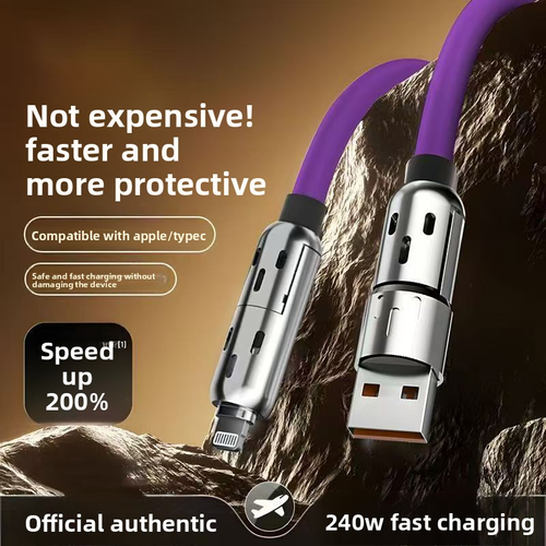 Super Fast LED Display 4-In-1 Mobile Phone Charging Cable Usb Suitable Soft Silicone 240W Fast Charging Cable Pink Two Per Set 1M+1.5M