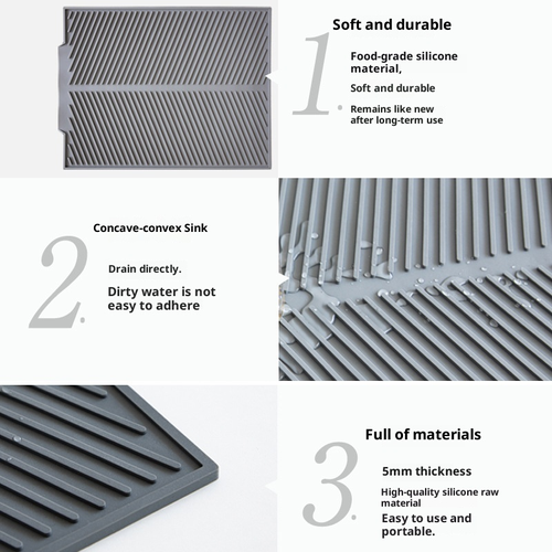 Multi-functional Silicone Draining Mat, Easy to Clean and Foldable, Kitchen Sink Utensil and Fruit and Vegetable Draining Mat