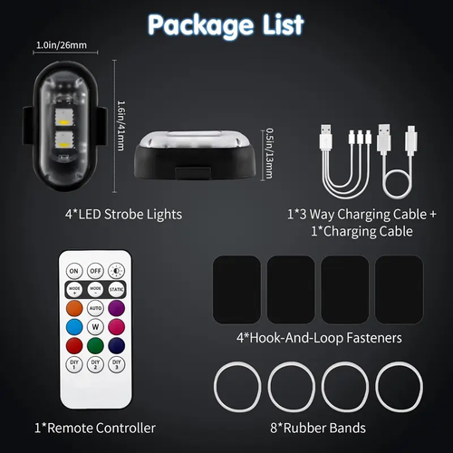RGB Led Aircraft Strobe Light Remote Wireless Motorcycle Flash Light Warning Lights for Bike Car Multifunctional