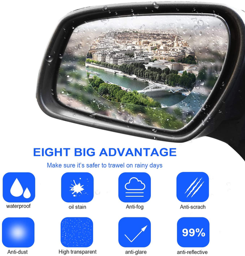 Nano Waterproof Anti-Fog Car Rearview Mirror Window Film, Full Screen Water Repellent Rainproof Sticker for Side Windows & Rear View Mirror