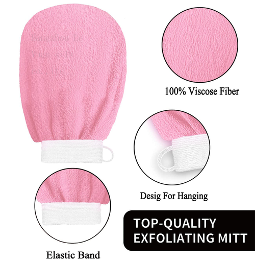 Premium Quality  Exfoliating Mitt Body Scrub Glove Deep Cleansing Moroccan Exfoliating Gloves Dead Skin Remover for Body Pink Two Per Set
