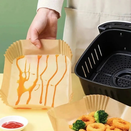200pcs 8 inches Thick Stackable Silicone-Coated Nonstick Air Fryer Basket Paper Liners - Disposable Parchments, 100% Waterproof Baking Supplies, Greaseproof, Durable, Heat-Resistant for 5-8 qt Air Fryers, Easy Cleanoff