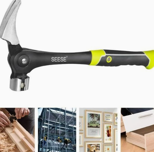 Heavy Duty Forged High Carbon Steel Claw Hammer with Adjustable Angle Nail Puller, Multi Purpose Hand Hammer for Carpentry Renovation Household Outdoor Maintenance