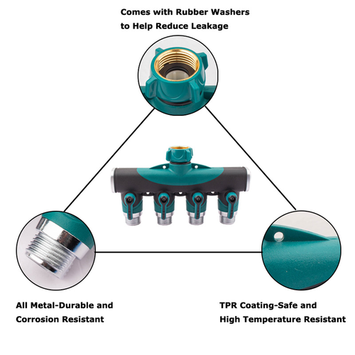 New Style Home Use Faucet Water Pipe 4-Way Splitter Metal Garden Hose Water Splitter Independent Valve Nipple Connector