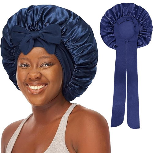 Satin Double Layer Lined Hair Bonnet for Sleeping Women with Tie Band Curly Hair Fashion Style All Seasons  Satin Sleep Bonnet for Curly Hair Care