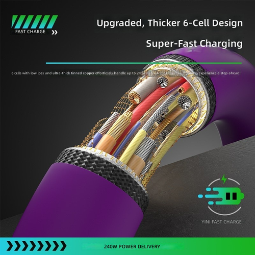 Super Fast LED Display 4-In-1 Mobile Phone Charging Cable Usb Suitable Soft Silicone 240W Fast Charging Cable Pink Two Per Set 1M+1.5M