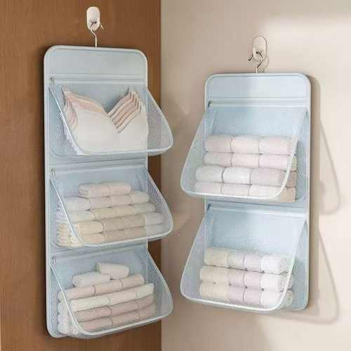Hanging 3-Layer Mesh Washable Modern Minimalist Storage Bag Underwear Panties Socks Organizer Wardrobe Door-Back