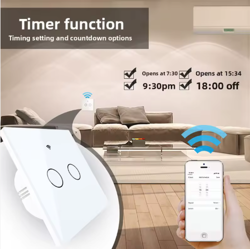 WiFi Smart Light Switch — Tuya Smart Home App Remote Control, Live & Neutral Wiring, Touch-Sensitive Wall Switch
