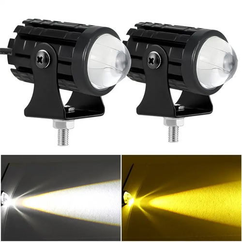 High Power Spotlight Mini Light Bulbs Motorcycle Led White Amber Dual Color Lens LED Driving Fog Lights Motor Accessories