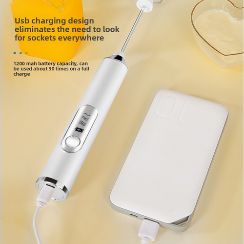 White Multi-functional USB Rechargeable Handheld Mini Electric Egg Beater Coffee Milk Frother
