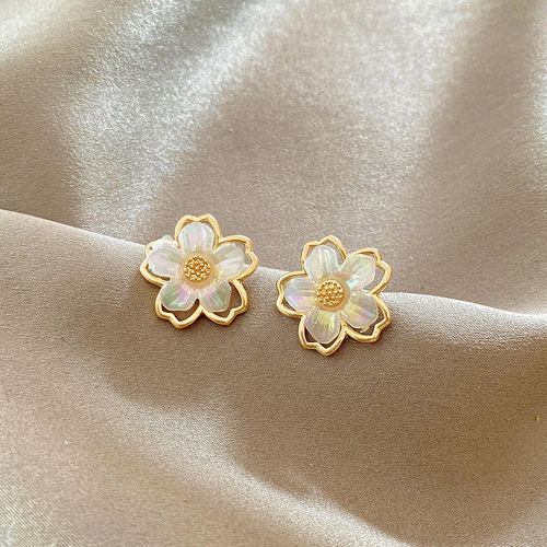 Korean Fashion Resin Flower Stud Earrings Temperament Beautiful Small Flower Ear Stud Jewelry Sweet Girl Women's Accessories