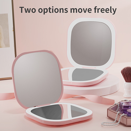 3X Magnification Plastic Square LED Pocket Mirror with 44 LED Lights and 3 Tone Lights Touch Screen