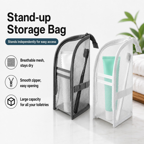 Mesh Zipper Toiletry Storage Pouch - Multi-Pocket Travel Cosmetic Organizer Bag for Bathroom Counter, Vacation Use Three Per Set（Black White Pink）