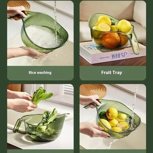 Multifunctional Kitchen Artifact Rice Washing Sieve Fruit & Vegetable Basin with Handle for Household Use Colanders & Strainers