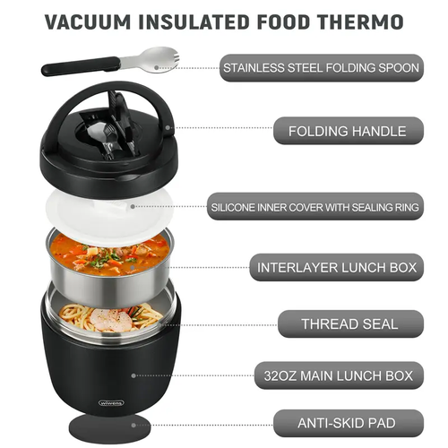 Thermo Food Jar for Hot Food Adults 40oz Soup Thermo Lunch Containers Wide Mouth Vacuum Insulated Stainless Steel Leakproof Bento Box with Spoon Bowl,home essentials
