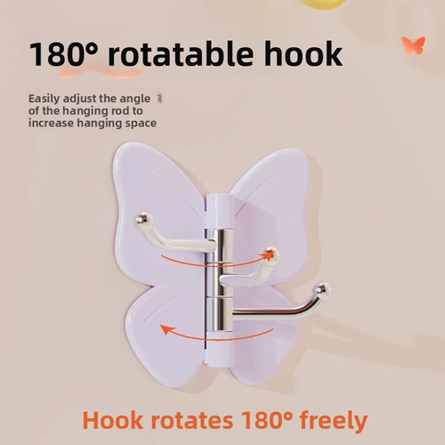 Rotatable Butterfly Triple Hook Modern Minimalist Adhesive Wall-Mounted Punch-Free Multi-Use Storage Hook for Home Kitchens  10-Pack Color Shipped At Random.