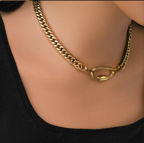 High-Quality Polished Stainless Steel Cuban Chain — Titanium Steel Vacuum-Plated 18K Gold Necklace