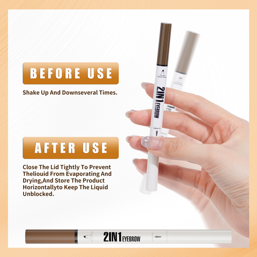 Hellokiss New Four-Prong Eyebrow Pencil + Brow Tint  Set Vegan Long Lasting Hybrid Brush Soft Eyebrow Liquid Tint Gel No Wipe Dark Brown Two Per Set