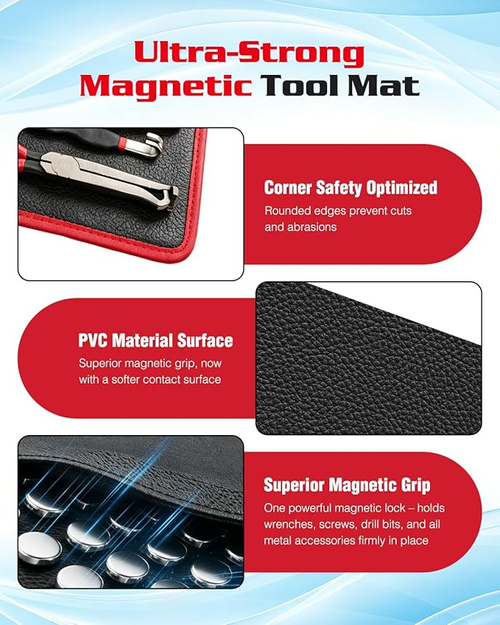 Flexible Magnetic Tool Holder Mat for Bolt Screw Wrenches Collapsible Magnetic Tool Tray and Telescoping Magnetic Pickup Tool