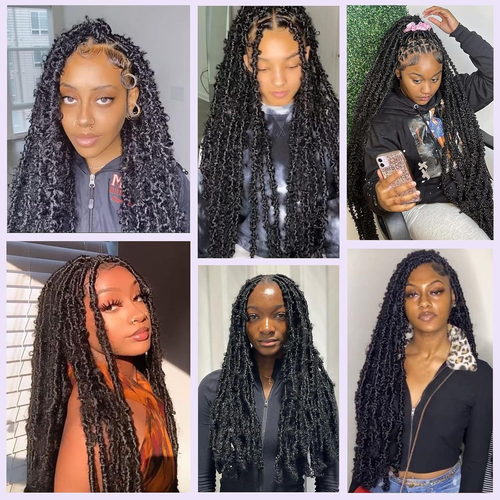 22 24 shares Pre Looped Soft Distressed Butterfly Locs Black Braids Afro Faux Locs Crochet Braiding Hair Extension for Women