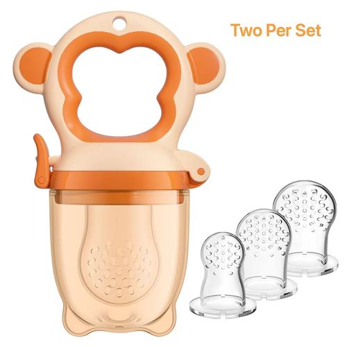 Baby Food Feeder Comes with three nipples Pacifiers BPA Free Teething Toy with Animal Pattern 0-12 Months Fresh Fruit Feeder Pacifier Two Per Set