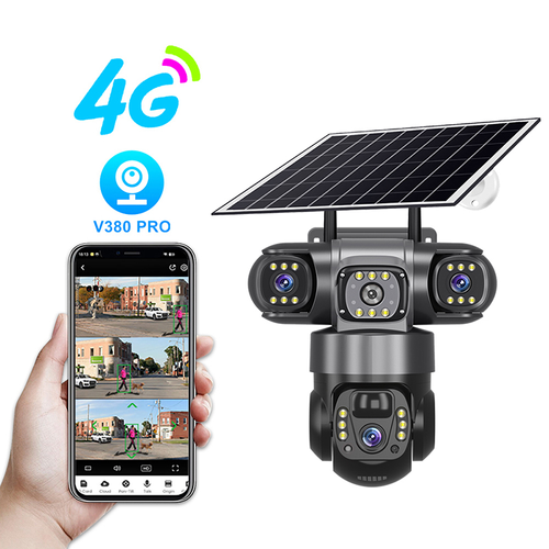 Best Selling Low Power Consumption V380 Pro 4g Camera Optical Zoom Three Lens 3 Screens AI Night Vision Low Power Battery Cloud