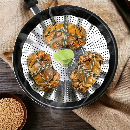 Vegetable Steamer Basket for Cooking Food, Stainless Steel Veggie Steam Basket for Pot, Folding Expandable Steaming Insert with Extendable Handle Fits Various Size Pot Two Per Set