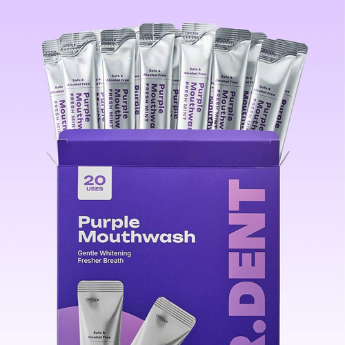 Alcohol-Free Purple Portable Stick Mouthwash 20 Sachets Fresh Mint Gentle Teeth Whitening Disposable Travel Oral Care