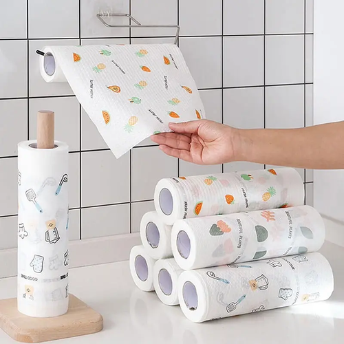100Pcs Per Roll Reusable Cleaning Lazy Rags, Washable Kitchen Dish Towels & Multi-Purpose Wiping Cloths (Four Per Set)