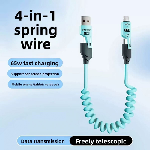 120W PD27W 4-in-1 USB Type C Super Fast Cable Chargeus 5A Quick Flash Charge 1.5m Pure Copper USB3 Pure Copper Data Cables IOS Pink Two Per Set
