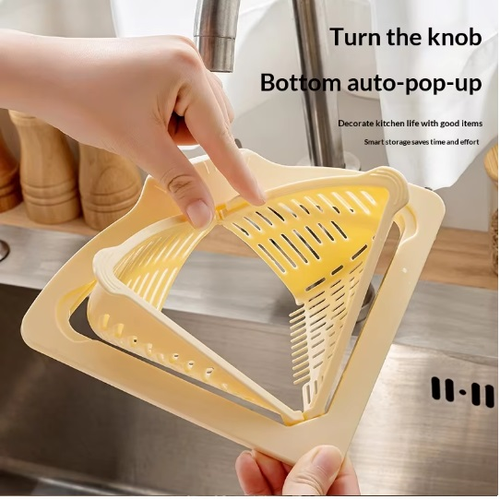 Triangular Drain Basket Magnetic Corner Sink Strainer with Twist-Open Bottom Automatic Dumping Storage Rack for Kitchen