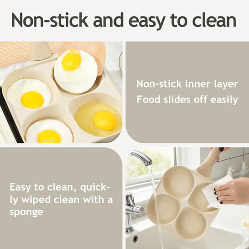 4-Hole Non-Stick Egg Frying Pan - Pancake Pan, Granite Surface, Easy-Clean Nonstick Cookware with Handle, Gas Stove Safe & Induction Ready Kitchen Gadget for Home Chefs, Omelette Pan