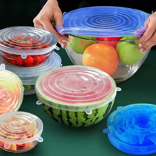Five Sets Of Six Reusable Seal Stretch Covers Lids Food Grade Silicone Lid Tapas De Silicon Adjustable Keep Fresh Cup Lid
