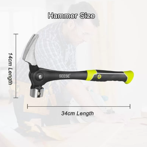 Heavy Duty Forged High Carbon Steel Claw Hammer with Adjustable Angle Nail Puller, Multi Purpose Hand Hammer for Carpentry Renovation Household Outdoor Maintenance