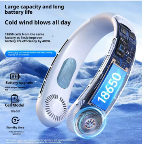 New USB Neck Hanging Fan with Digital Display, Silent, High Wind Power, Portable for Outdoor Sports, Simple and Stylish Neck Fan