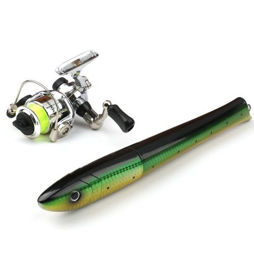 1.4M Fish Shaped Pocket Mini Rod Glass Carbon Ice Raft Kids Fishing Set