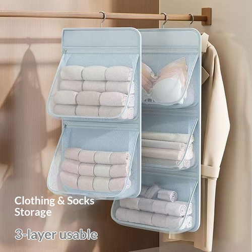 Hanging 3-Layer Mesh Washable Modern Minimalist Storage Bag Underwear Panties Socks Organizer Wardrobe Door-Back