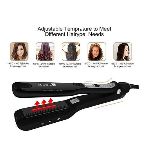 Professional Steam Straightener Brush with LCD Display, Wide Ceramic Plate Anti-Scald Hair Straightening Comb, Hydrating for Frizzy Curly Damaged Hair, Salon Grade Hair Styling Tool