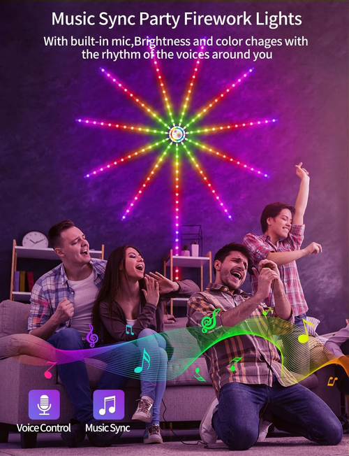 Tuya Smart Life App Usb Addressable Firework Led Night Light Music Sound App Wall Atmosphere Lighting for Christmas Gift