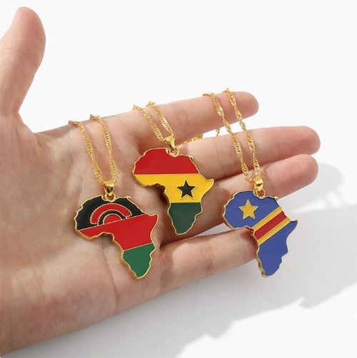 Ghana Africa Map Flag Necklace | 18K Gold Plated Black Star Pendant - Patriotic Heritage Jewelry