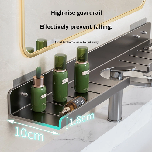 Modern Simple Grey Aluminum Single Layer Over-the-Mirror Bathroom Shelf Toilet Faucet Washbasin Sink Wall-Mounted No-Drill Rack