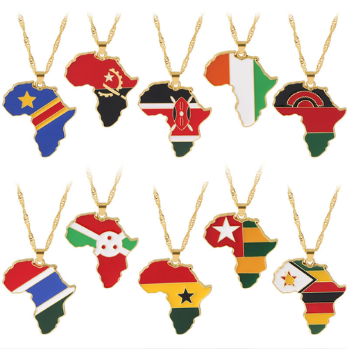 Ghana Africa Map Flag Necklace | 18K Gold Plated Black Star Pendant - Patriotic Heritage Jewelry